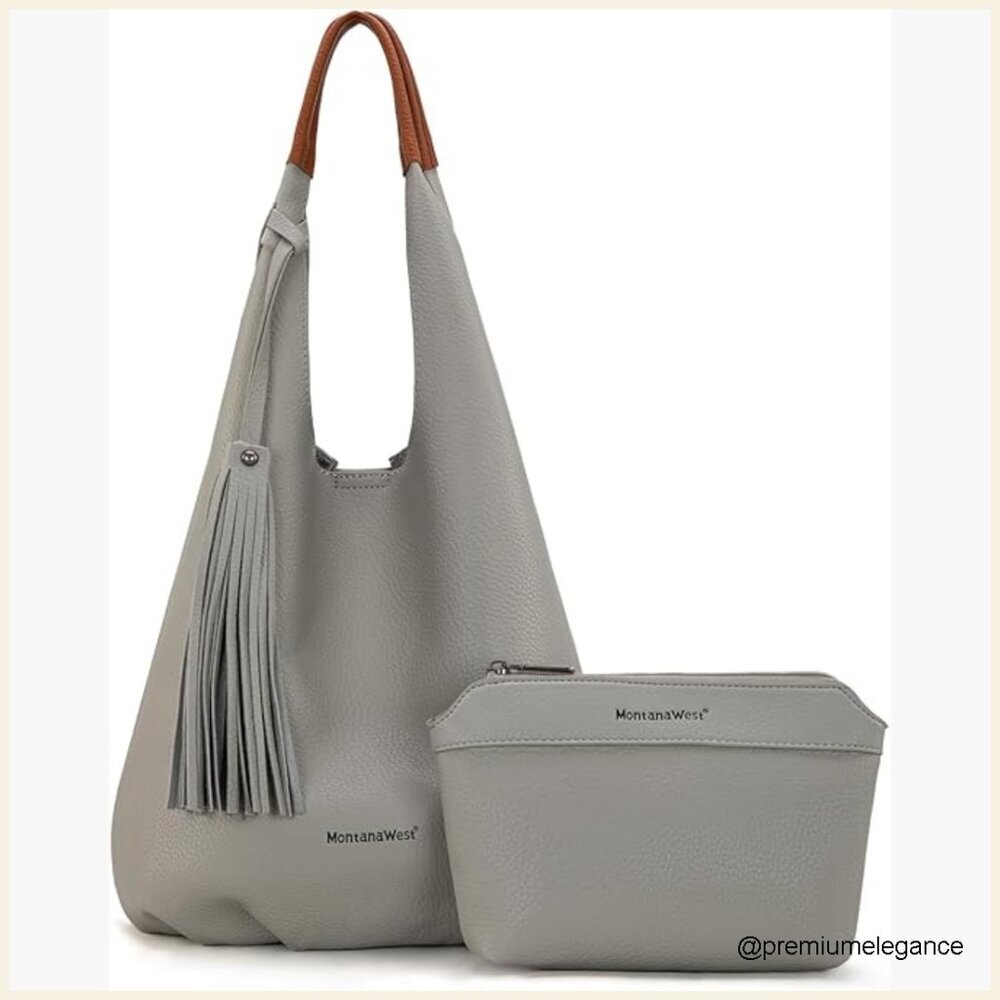 Slouchy Hobo Shoulder Bag with Cosmetic Case Vegan Leather Medium
